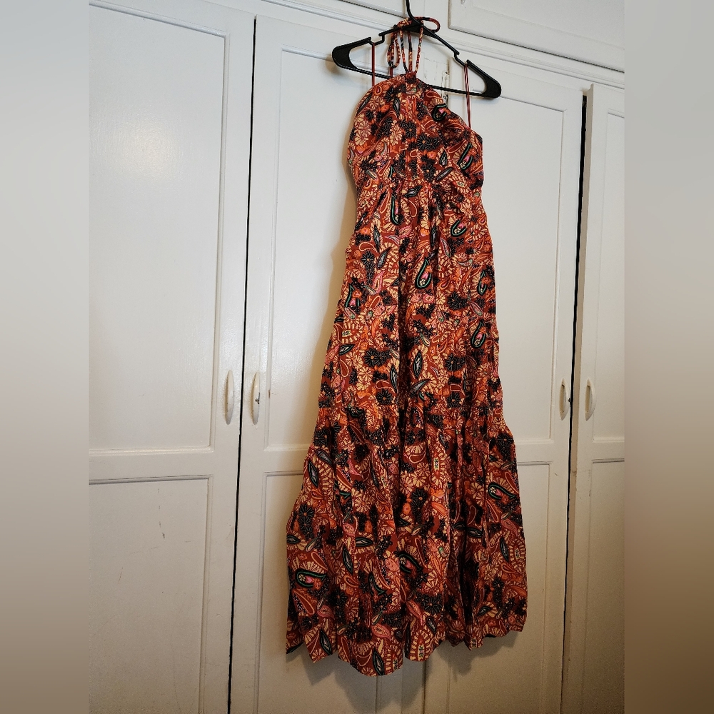 House of Harlow 1960 Orange Black Halter Maxi Dress